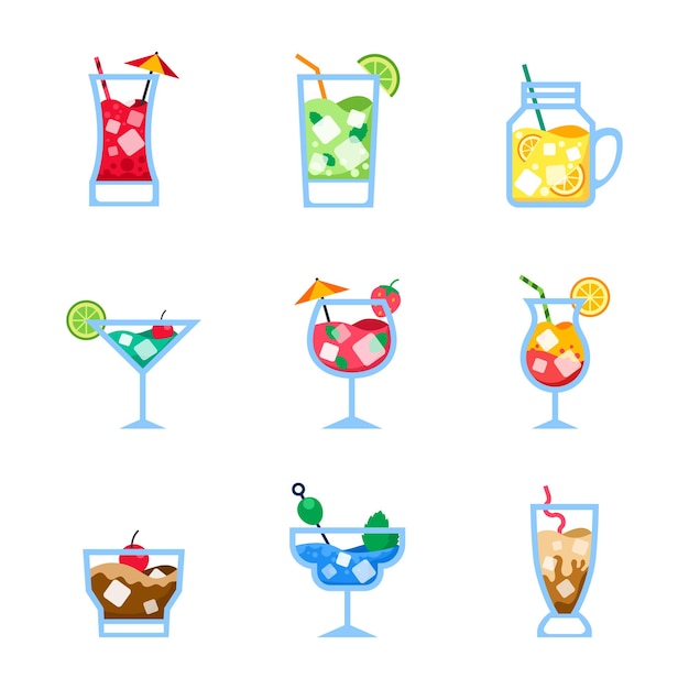 una imagen de bebidas con diferentes colores y diferentes diseños