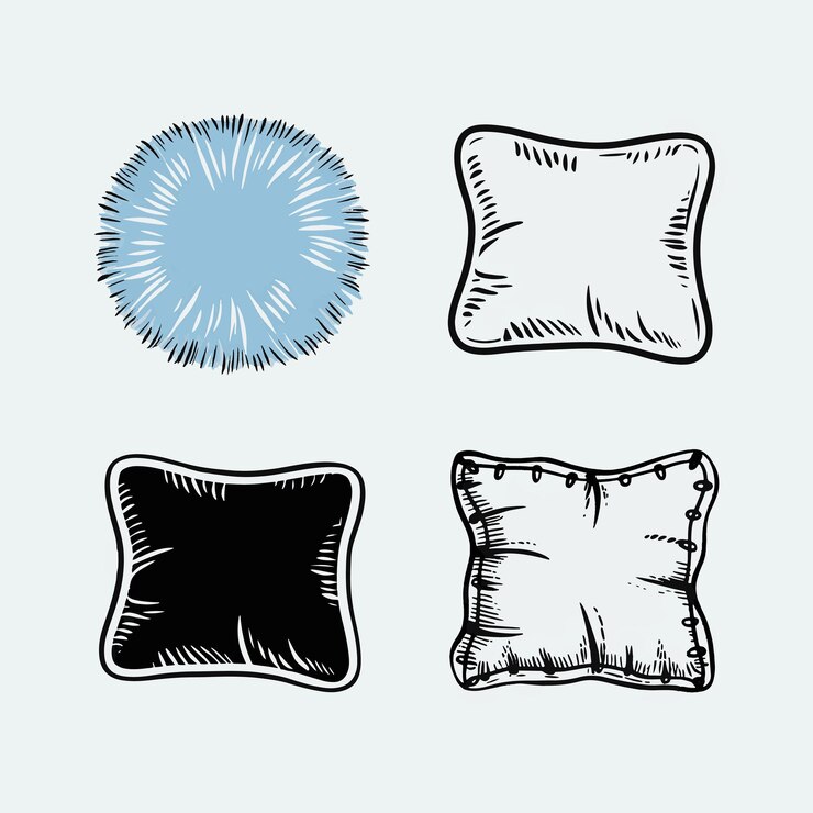 Vector una imagen en blanco y negro de una almohada con un círculo azul en la parte superior