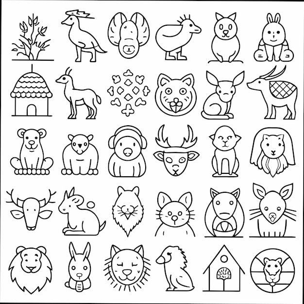 una imagen en blanco y negro de animales y animales con un fondo negro