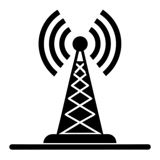 una imagen en blanco y negro de una antena con un símbolo que dice radio