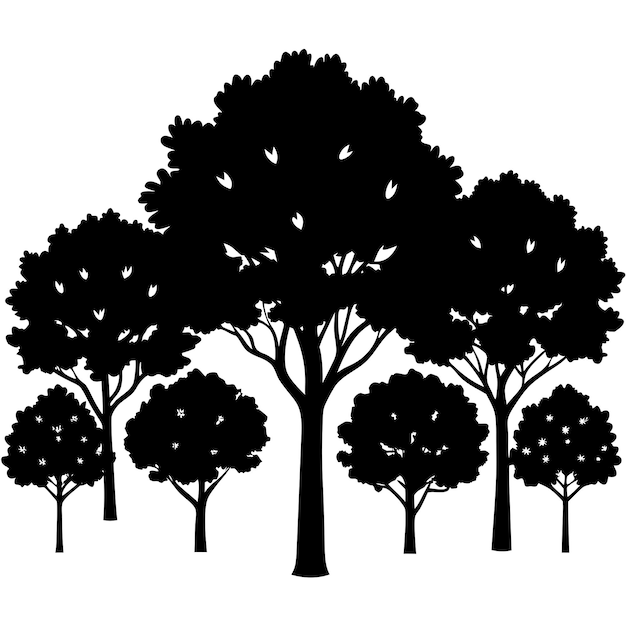 una imagen en blanco y negro de un árbol con un fondo negro con un fondo blanco con pájaros volando en el medio