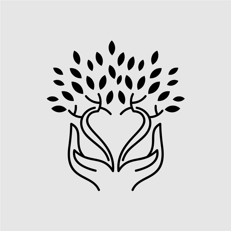 Vector una imagen en blanco y negro de un árbol con hojas en forma de corazón.