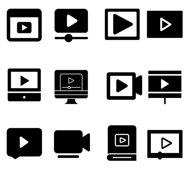 una imagen en blanco y negro de una cámara de video y iconos de video