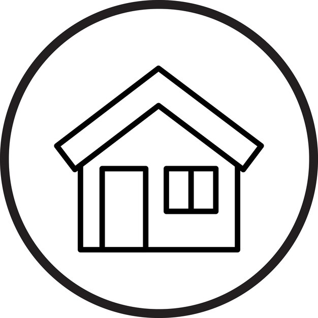 una imagen en blanco y negro de una casa con un círculo negro alrededor de la parte superior
