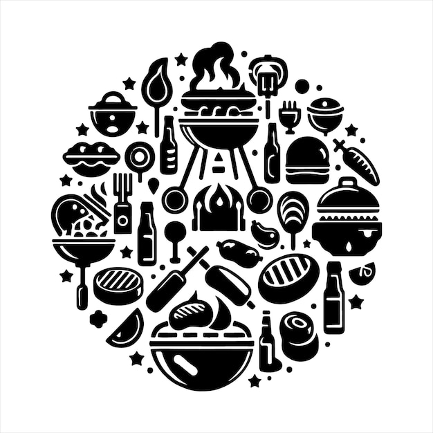 una imagen en blanco y negro de un círculo con las palabras "cocina" en él