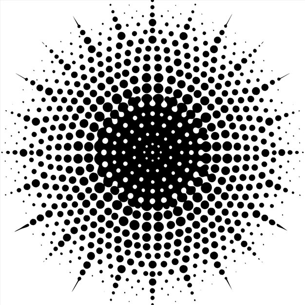 una imagen en blanco y negro de un círculo con puntos negros y un fondo blanco