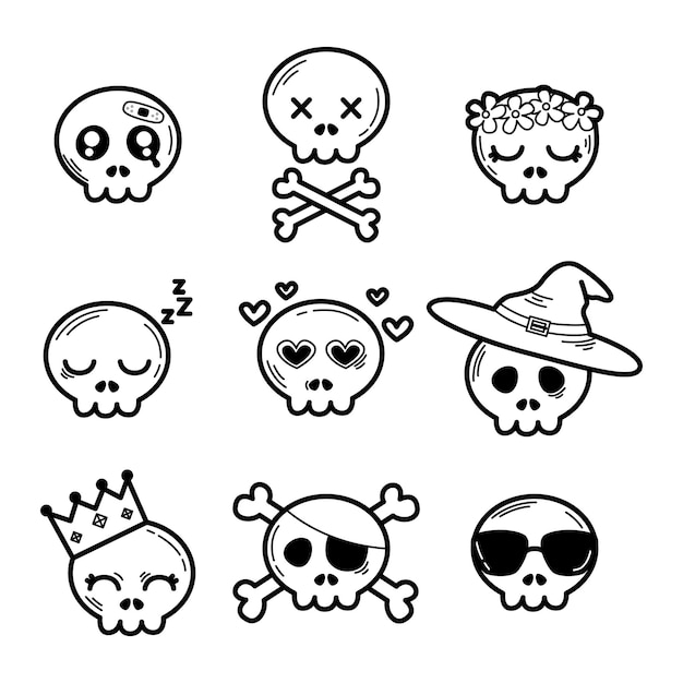 una imagen en blanco y negro de cráneos y cráneos con un sombrero en ellos