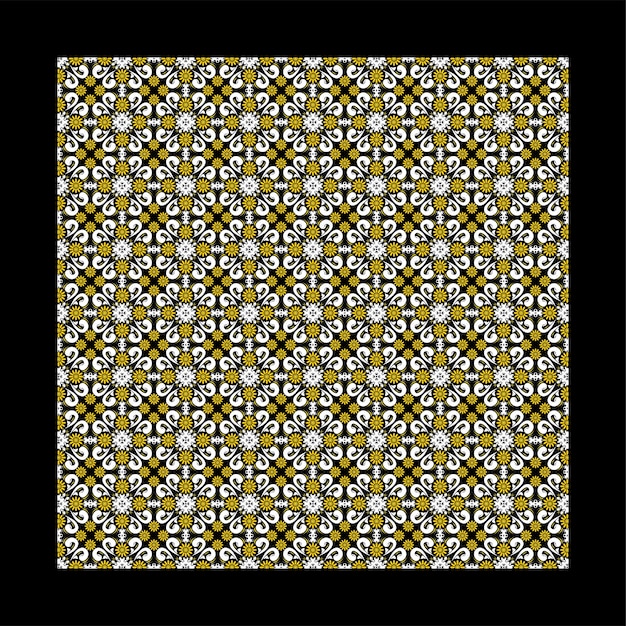 una imagen en blanco y negro de un cuadrado con un borde negro y un patrón dorado