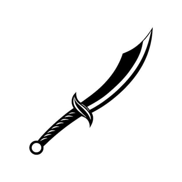 una imagen en blanco y negro de un cuchillo con un diseño negro en él