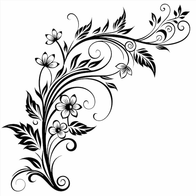 una imagen en blanco y negro de un diseño floral sobre un fondo blanco