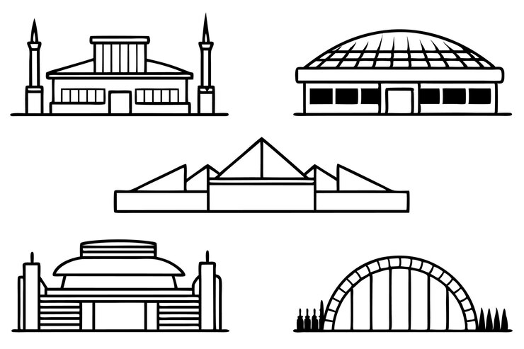 Vector una imagen en blanco y negro de un edificio con un edificio en el fondo