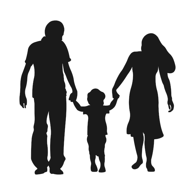 Una imagen en blanco y negro de una familia cogida de la mano.