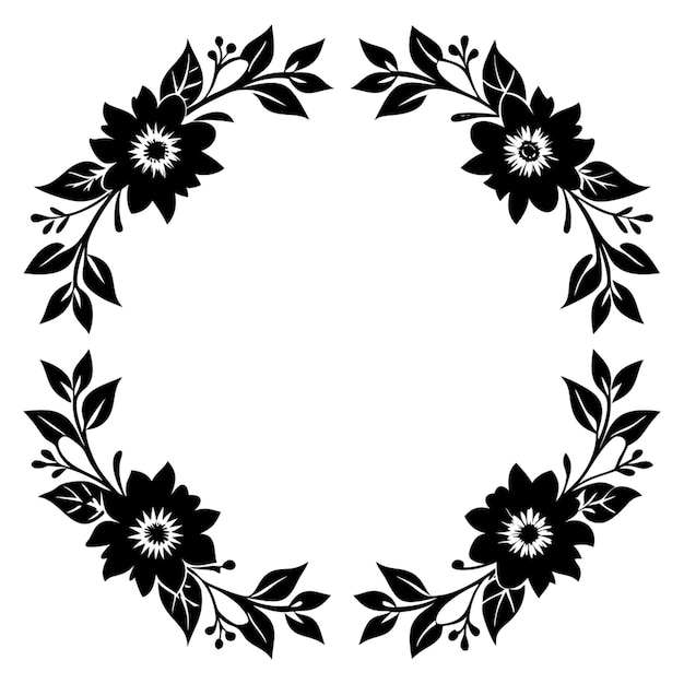 una imagen en blanco y negro de flores y hojas en un fondo blanco