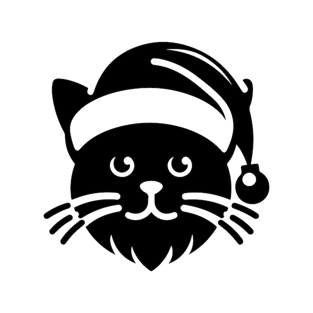 una imagen en blanco y negro de un gato con un sombrero de Santa