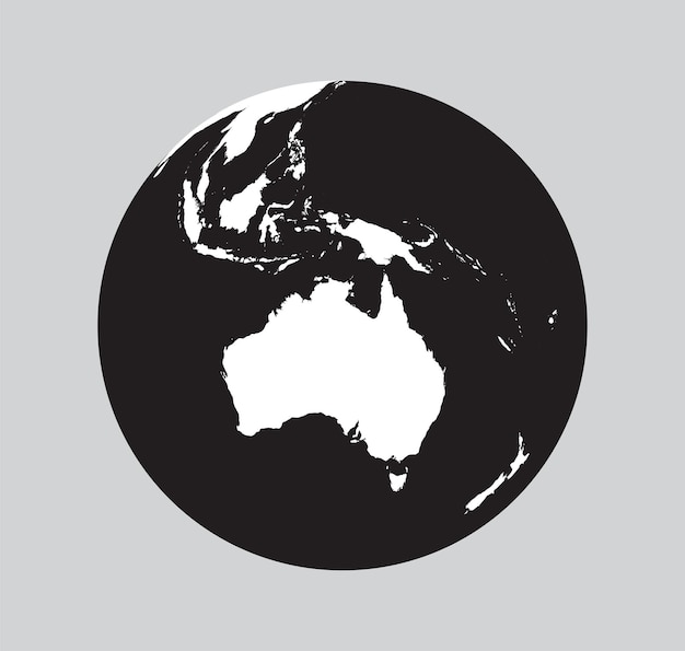 una imagen en blanco y negro de un globo con Australia en el foco en él