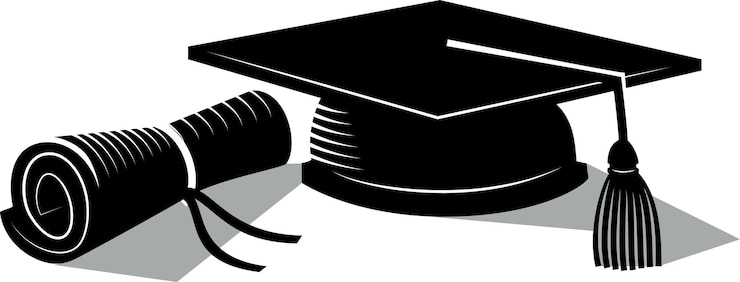 Vector una imagen en blanco y negro de un gorro de graduación y un gorro de graduación.