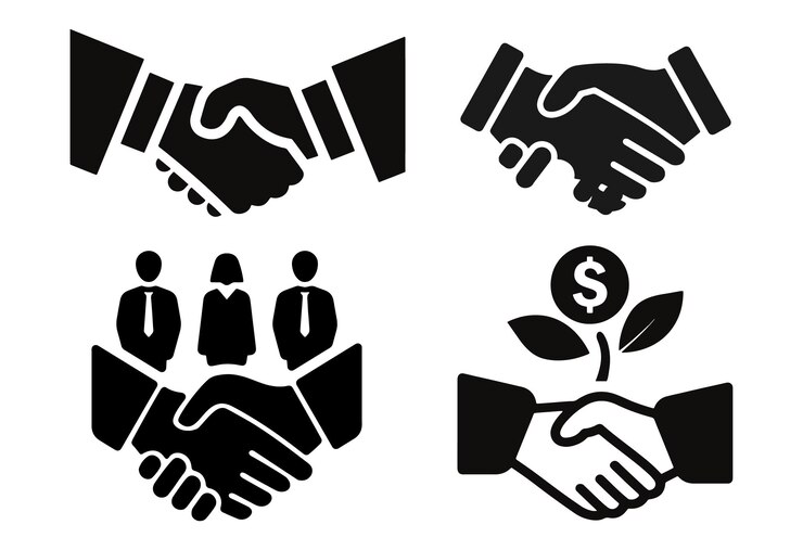 una imagen en blanco y negro de un grupo de personas que se estrechan las manos