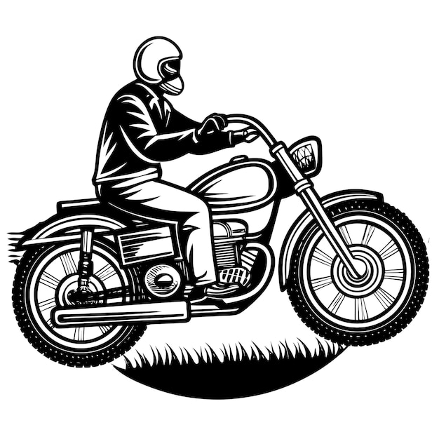 una imagen en blanco y negro de un hombre en una motocicleta