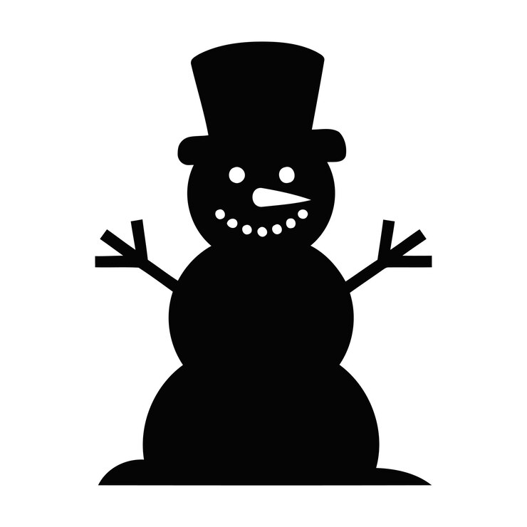 una imagen en blanco y negro de un hombre de nieve con un sombrero en la cabeza