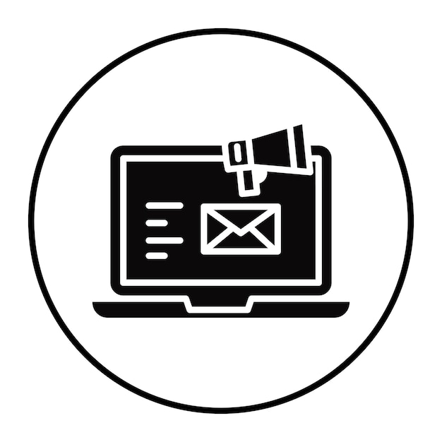 una imagen en blanco y negro de un icono de correo con una imagen de un sobre de correo en él