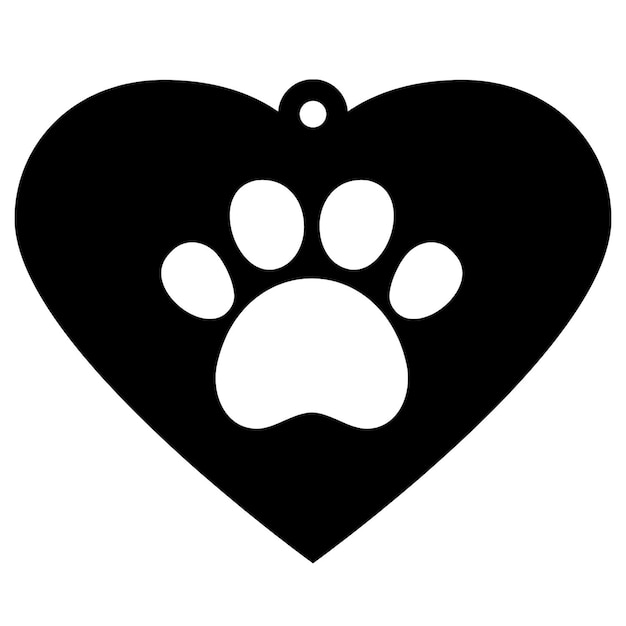 una imagen en blanco y negro de una impresión de pata de perro en un corazón