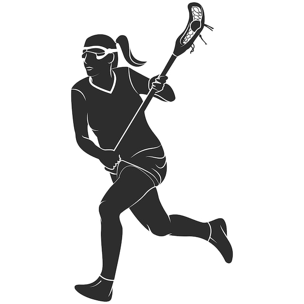 Vector una imagen en blanco y negro de una jugadora de lacrosse.