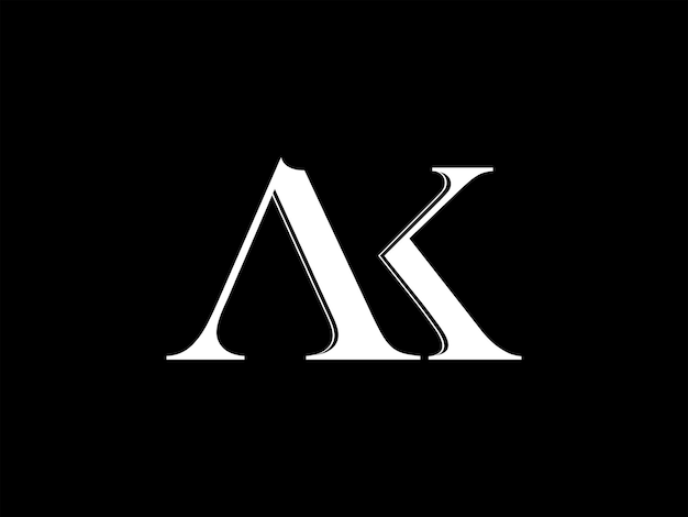 Una imagen en blanco y negro de una letra ak sobre un fondo negro