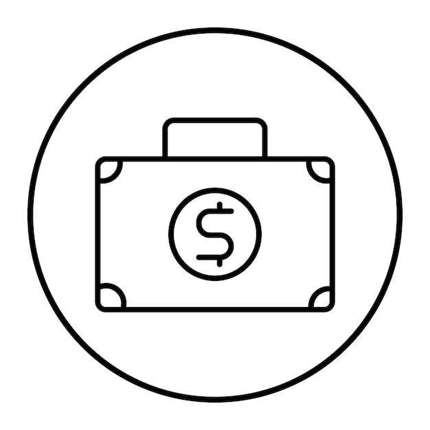 una imagen en blanco y negro de una maleta con un signo de dólar en el medio