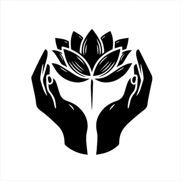 una imagen en blanco y negro de manos sosteniendo una flor de loto