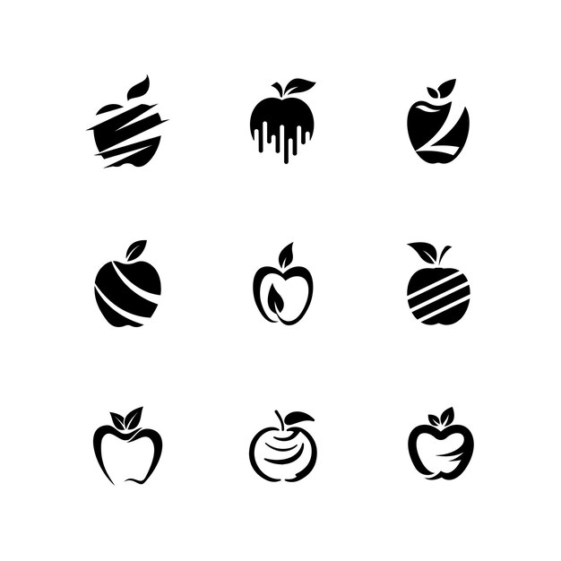 una imagen en blanco y negro de una manzana y iconos de manzana