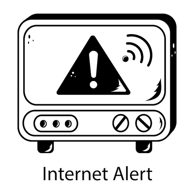 Vector una imagen en blanco y negro de un monitor de computadora con una señal de advertencia en él