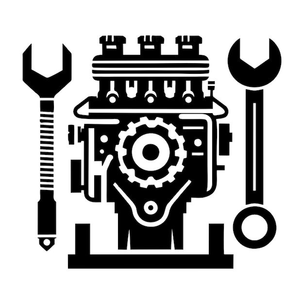 Vector una imagen en blanco y negro de un motor de engranajes con un diseño circular en él