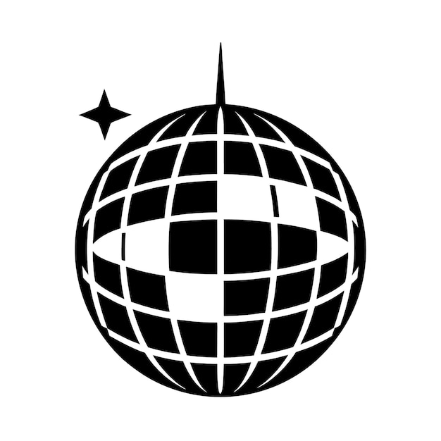 una imagen en blanco y negro de una pelota de discoteca con una estrella en ella