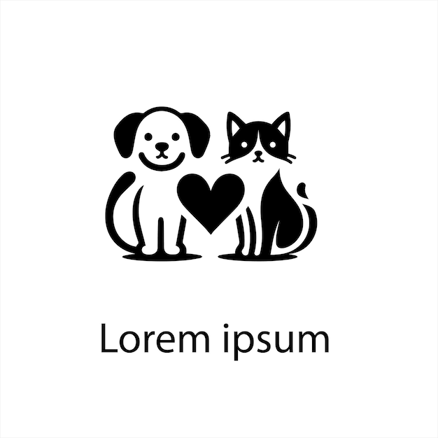 una imagen en blanco y negro de un perro y un gato con un corazón en él