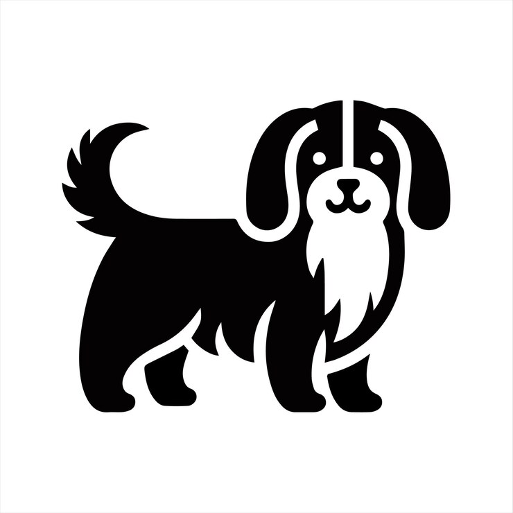 una imagen en blanco y negro de un perro con una larga cola