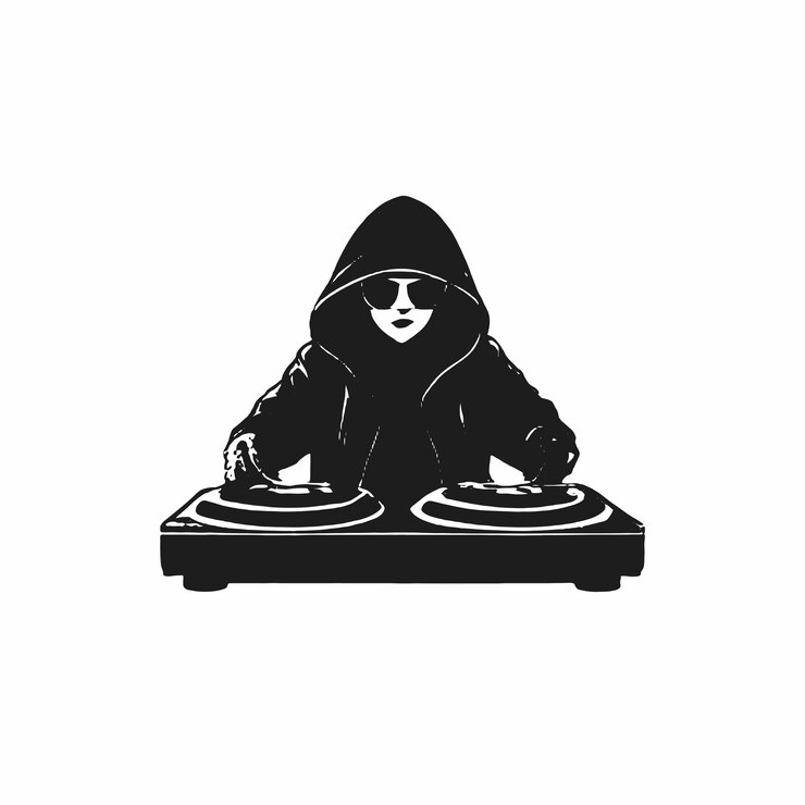 Vector una imagen en blanco y negro de una persona en un tocadiscos