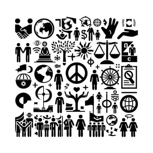 Vector una imagen en blanco y negro de personas con la palabra paz en ella