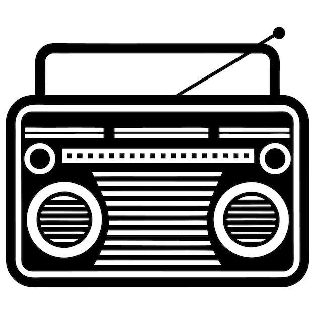 una imagen en blanco y negro de una radio con el número 7 en ella