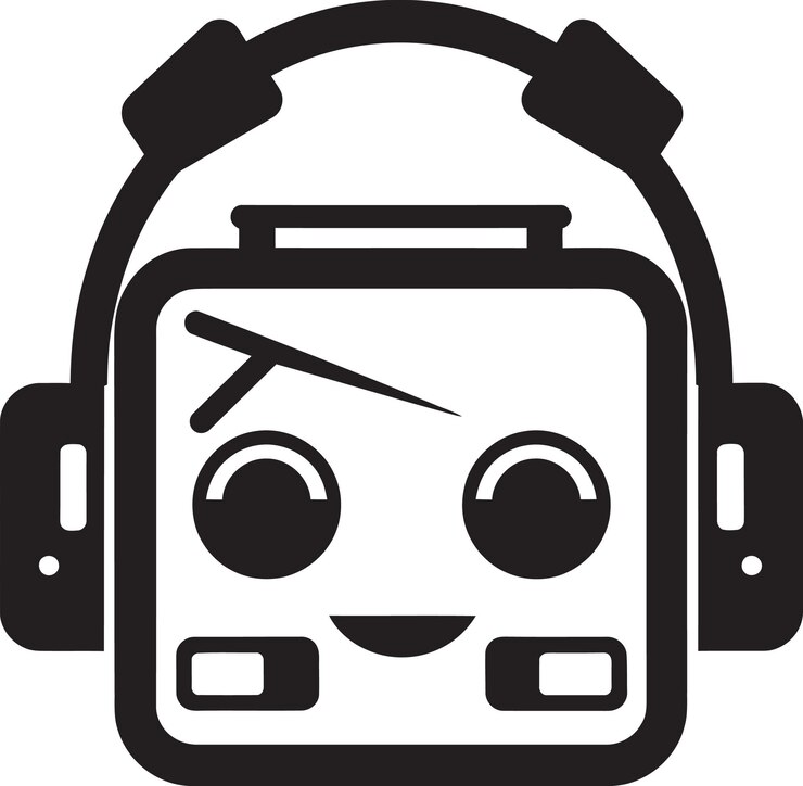 Vector una imagen en blanco y negro de un robot con auriculares en él