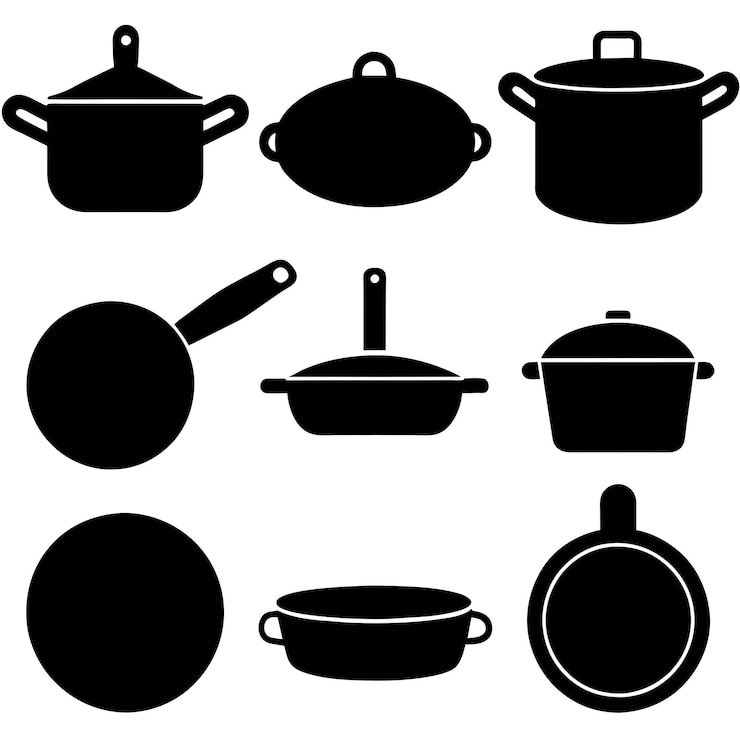 Vector una imagen en blanco y negro de una sartén y sartenes