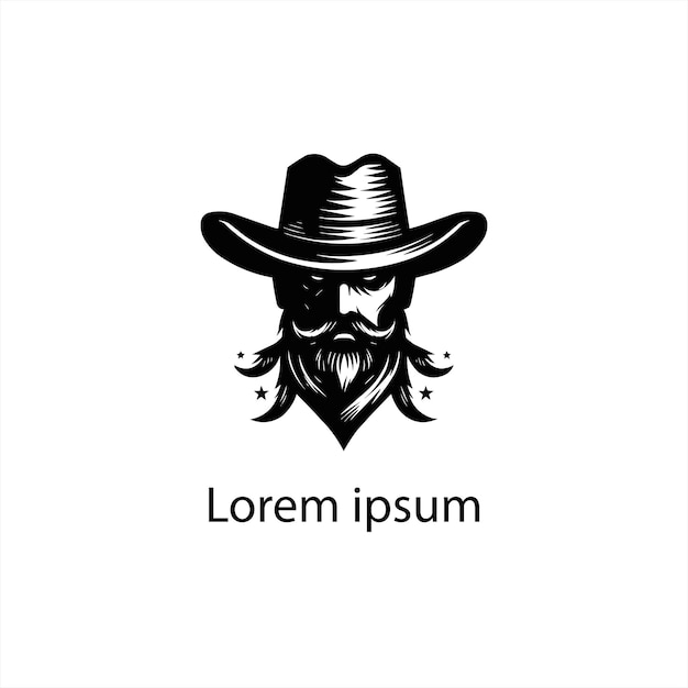 una imagen en blanco y negro de un sombrero de vaquero y una barba