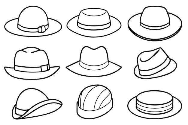 una imagen en blanco y negro de sombreros con sombreros en ellos