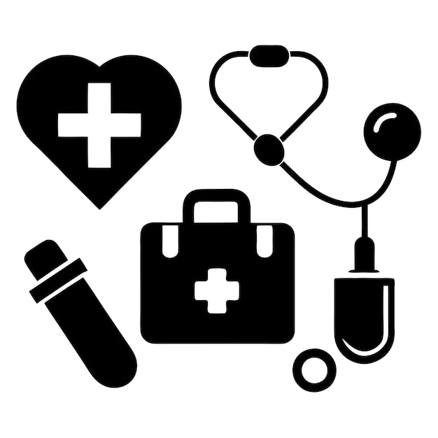 una imagen en blanco y negro de suministros médicos y suministros médicos