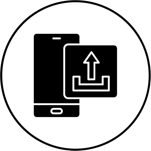 una imagen en blanco y negro de un teléfono con una flecha apuntando hacia arriba