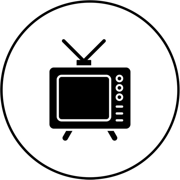 una imagen en blanco y negro de un televisor con un círculo blanco a su alrededor