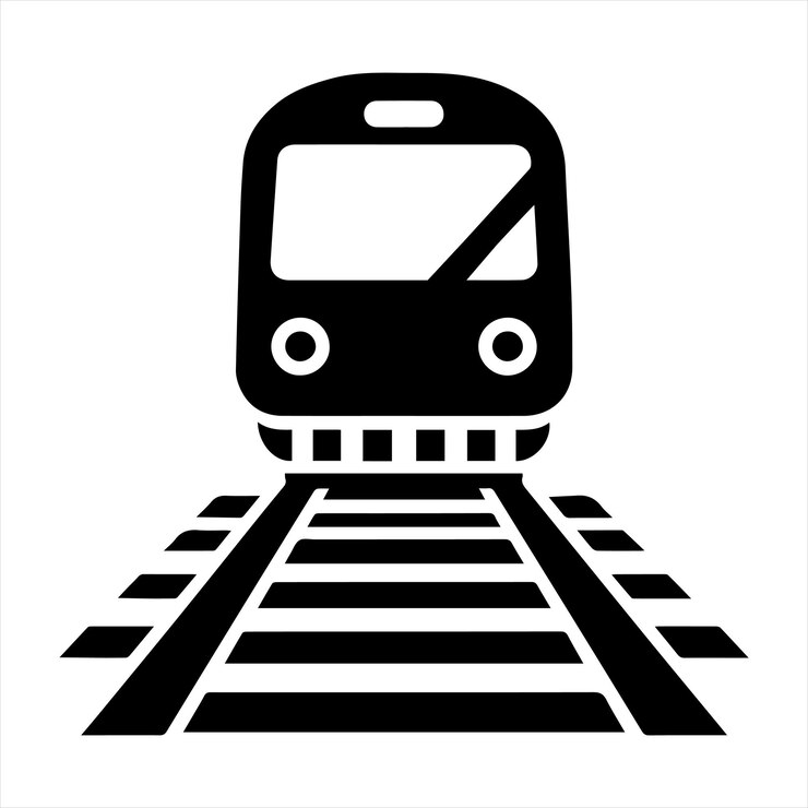 una imagen en blanco y negro de un tren en un fondo blanco