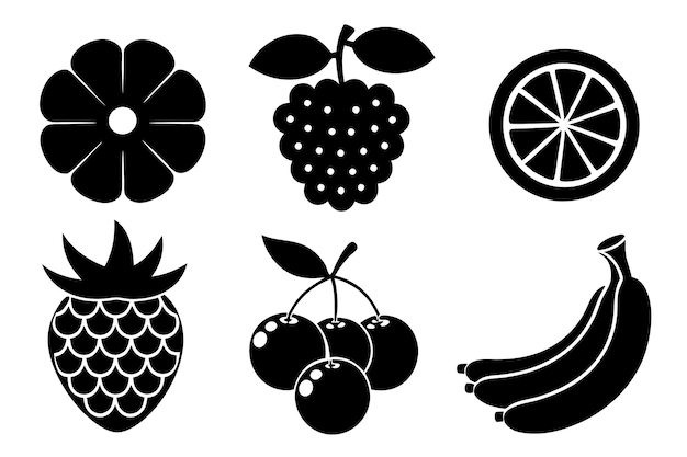 una imagen en blanco y negro de varias frutas y un limón
