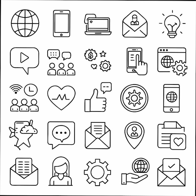 una imagen en blanco y negro de una variedad de iconos, incluida una que dice "smart quote"