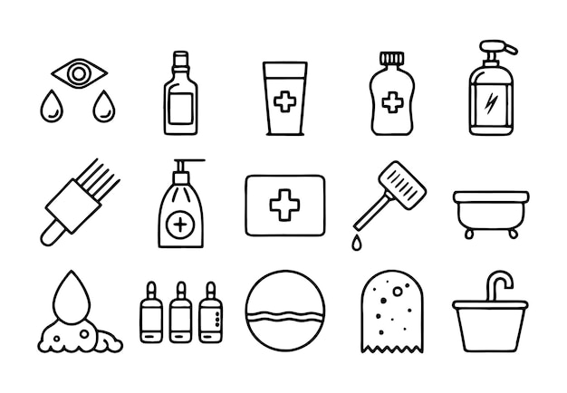 una imagen en blanco y negro de varios artículos, incluida la medicina, la medicina y la medicina
