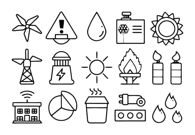 una imagen en blanco y negro de varios artículos, incluido un fuego solar y gas